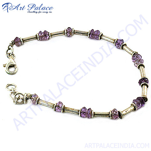 Purple Bead Silver Bracelet