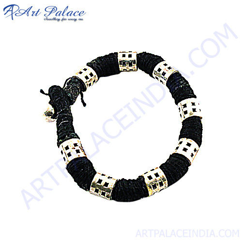 Black White Thread Silver Bracelet