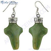 Fashionable Cross Style Gemstone Earrings - 925 Silver, Moss Agate | Sterling Silver, Cross Shape