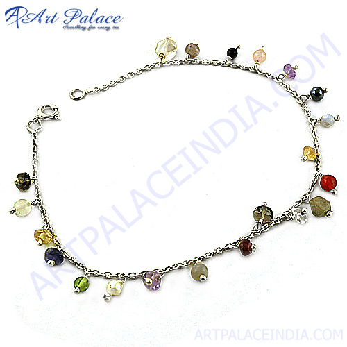 Multi Beaded Designe Silver Bracelet