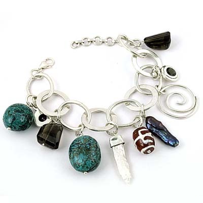 Multi Beaded Designe Silver Bracelet