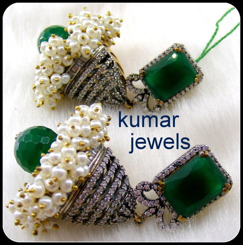 Beaded Emerald Jhumki