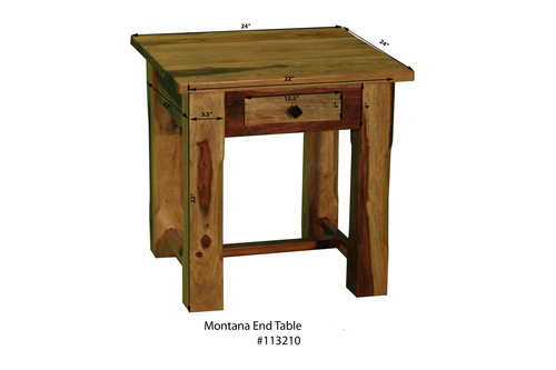 Montana End Table - Solid Wood, One Drawer, Rustic Style, Handcrafted, Easy Assembly