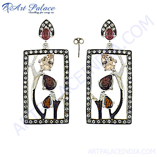 New Style Tourmaline & CZ Silver Earring