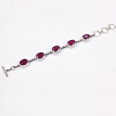 Dyed Ruby Gemstone Silver Bracelet