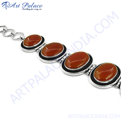 Red Onyx Modern Style Silver Bracelet