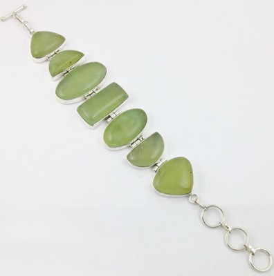 Hot Green Prenite Silver Bracelet