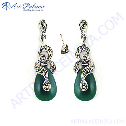 Royal Green Onyx & Gun Metal Silver Earring