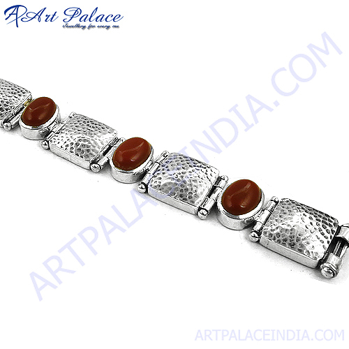 Antique Look Red Onyx Silver Bracelet