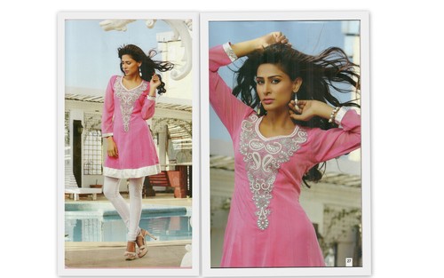 Designer Kurti - Cotton, 42 Inches, Pink | Stylish Silver Embroidery, Comfortable, Elegant, Trendy