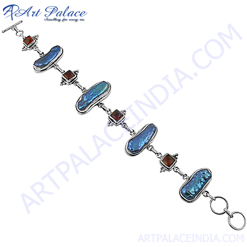 Amber Black Pearl Ethnic Silver Bracelet