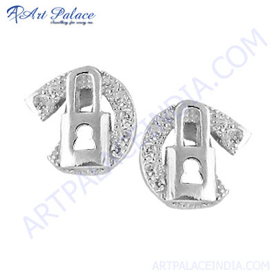 Designer Lock Style Silver Earring