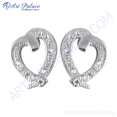 Cubic Zirconia Silver Heart Style Earring