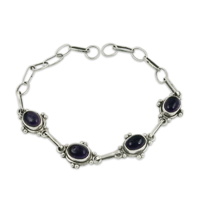 Black Amethyst Ethnic Silver Bracelet