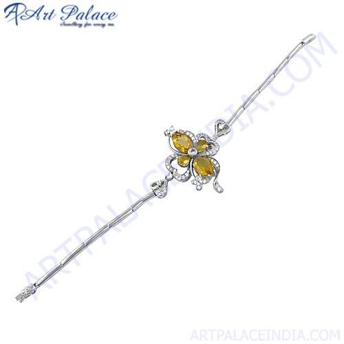 Yellow Cz & Sterling Flower Silver Bracelet