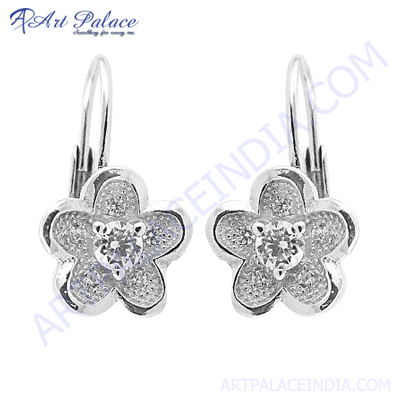 Flower Of Life CZ Silver Earring