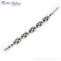 Cubic Zirconia Silver Bracelet - 925 Sterling Silver, Beaded Design, Round Shape | Ideal For Anniversary, Engagement, Wedding Wear