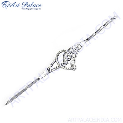 Romantic Heart Cz Silver Bracelet