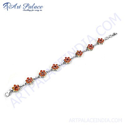 Orange & Red Cubic Zirconia Silver Bracelet