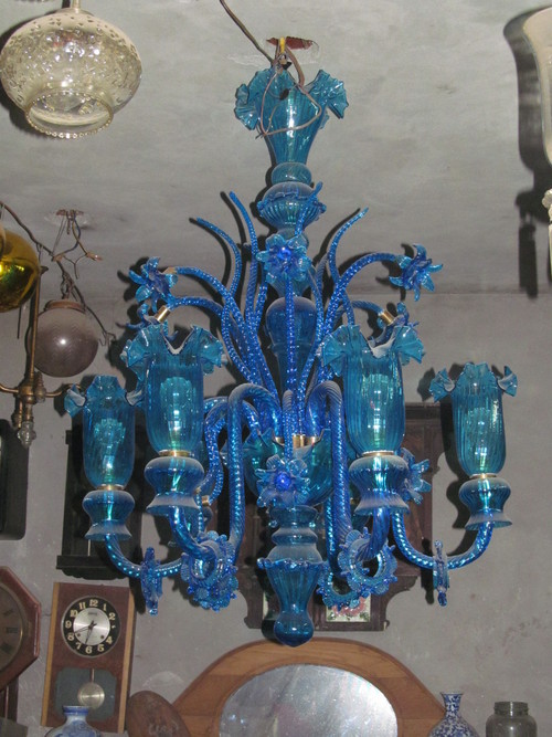 Glassware Item - Large Blue Glass, Multiple Lights | Handcrafted Elegant Chandelier With Intricate Details
