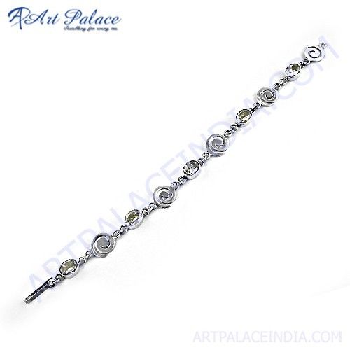Spiral Designer Cubic Zirconia Silver Bracelet