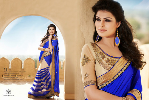 Exclusive Fancy Sarees - Silk Blend, 5.5 Meters, Blue | Elegant Design, Intricate Embroidery, Comfortable Drape