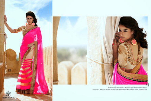 Fancy Work Sarees - Silk Blend, 5.5 Meters, Pink | Comfortable Wear, Elegant Design, Intricate Hand Embroidery, Unique Style, Perfect Fit