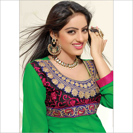 Salwar Kameez - Silk Blend, Custom Size, Green | Handcrafted Embroidery, Elegant Design, Soft Fabric, Comfortable Wear