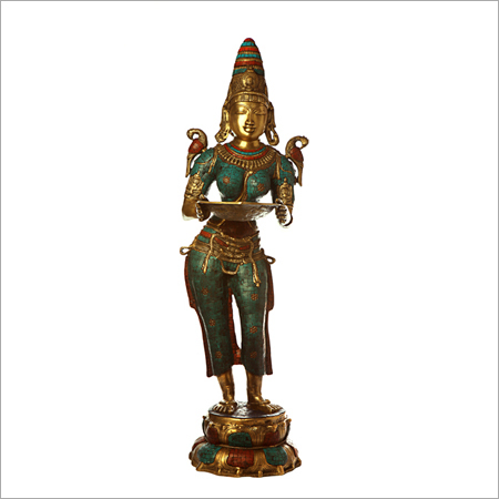 Bronze Deepalakshmi with Stone Inlay Work Statue