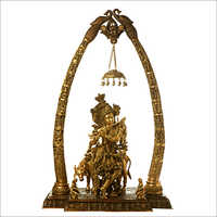Bronze Carved Tusk Set, Krishna, Cow And Bell
