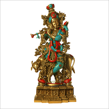 Bronze Krishna with Stone Inlay work