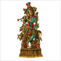 Bronze Krishna With Stone Inlay Work
