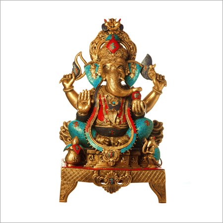 Bronze Ganesha with Turquoise Coral Stone