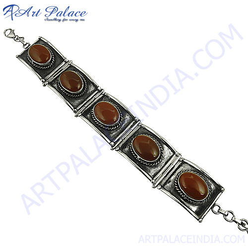 Antique Red Onyx Ethnic Silver Bracelet