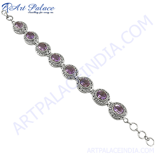 Indian Ethnic Brown Amethyst Silver Bracelet 