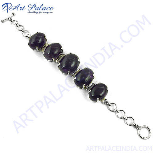 African Amethyst Purple Gemstone Silver Bracelet