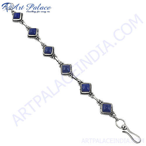 Blue Lapis Lazuli Ethnic Silver Bracelet