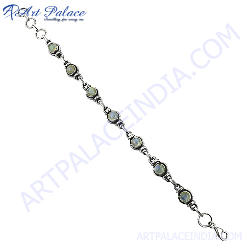 Rainbow Moonstone Modern Silver Bracelet