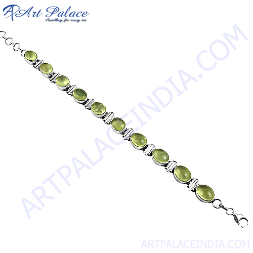 Green Prenite Gemstone Silver Bracelet