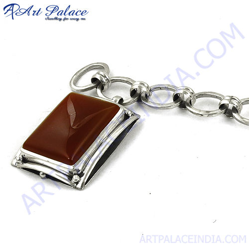 Red Onyx Trendy Charm Silver Bracelet 