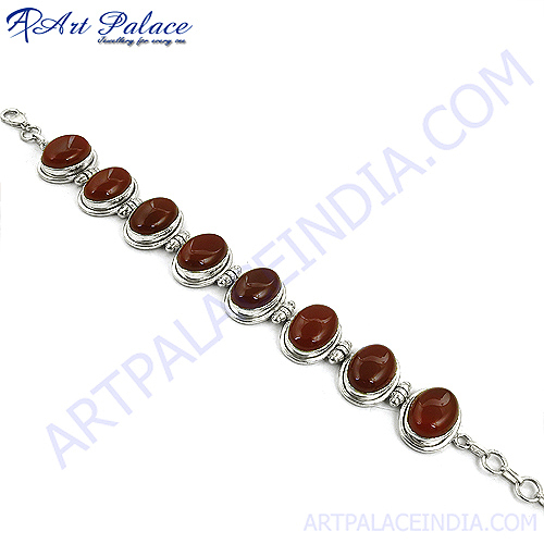 Elegant Fancy Red Onyx Silver Bracelet