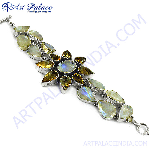 Fancy Attrecrive  Multi Stone Silver Bracelet