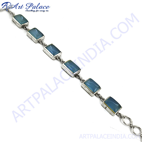 Blue Chalcedony Silver Bracelet