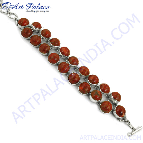 HOT Luxury Red Sponge Coral Silver Bracelet