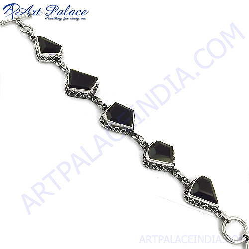 Hot Black Onyx Ethnic Silver Bracelet