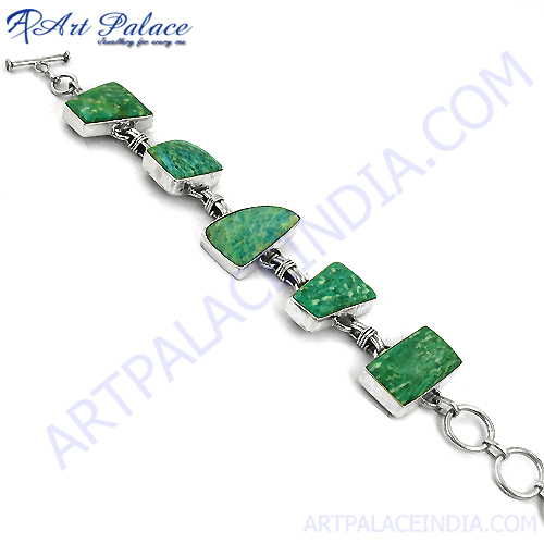 Royal Green Amazonite Gemstone Silver Bracelet