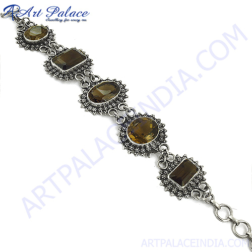 Charming Brown Smokey Quartz Silver Bracelet