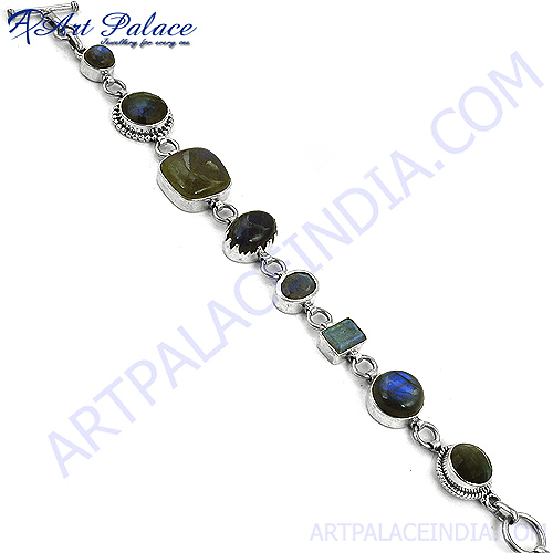 Multi Colour Labradorite Silver Bracelet