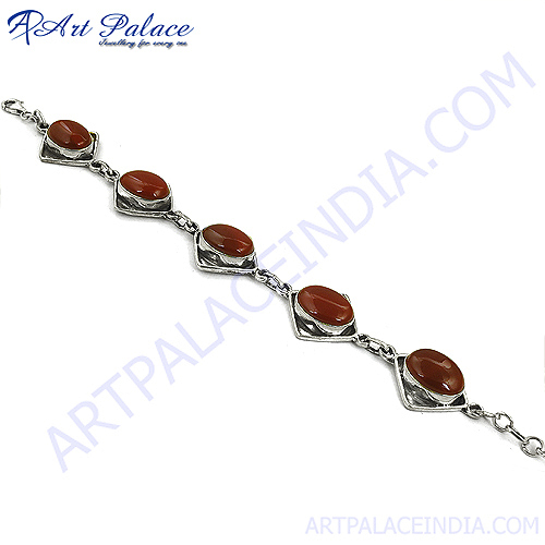 Impressive Red Onyx Silver Bracelet