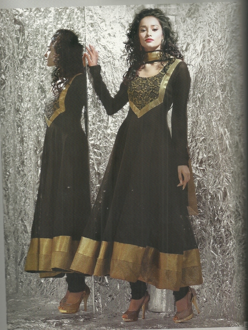 Designer Suits - Polyester Anarkali, Black, Ankle Length, Long Sleeve | Embroidery, Stylish Design, Comfortable, Shrink Resistant